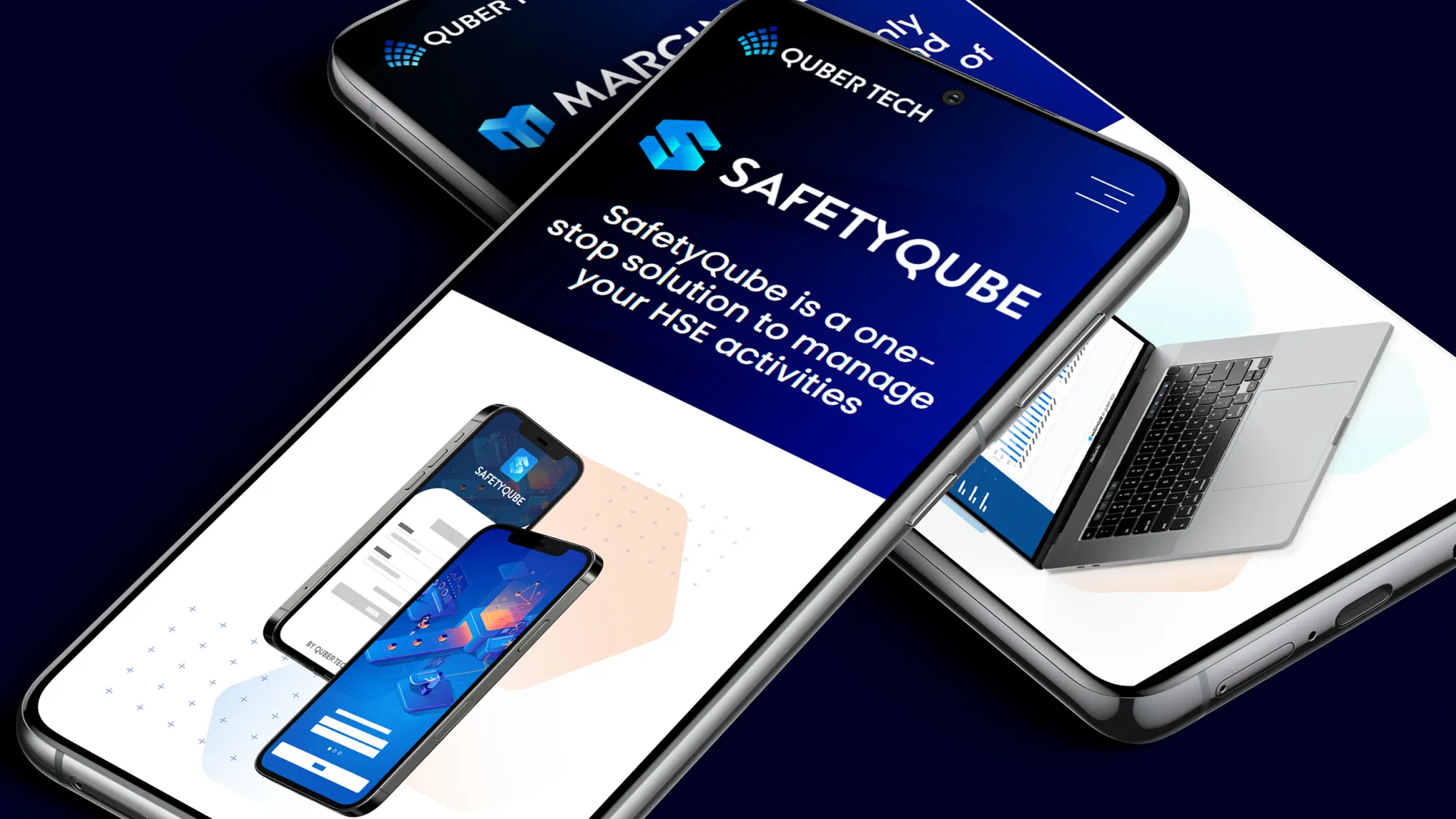 two mobile phones displaying the quber website