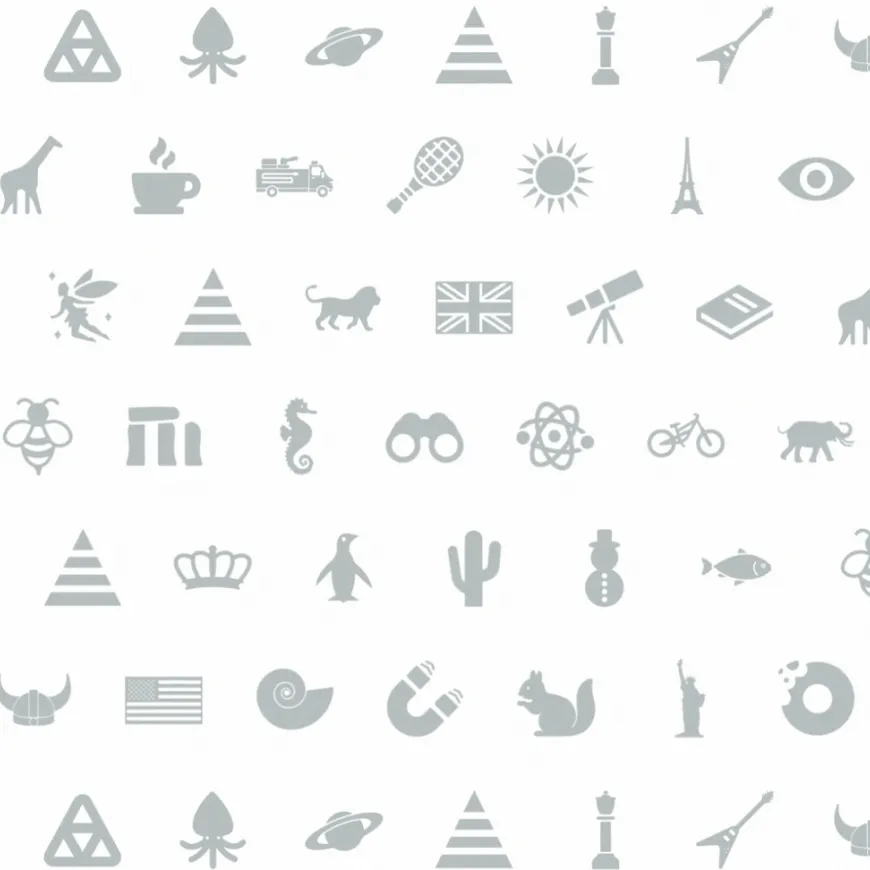 Quizamid game icons in grey repeating on a white background in rows.