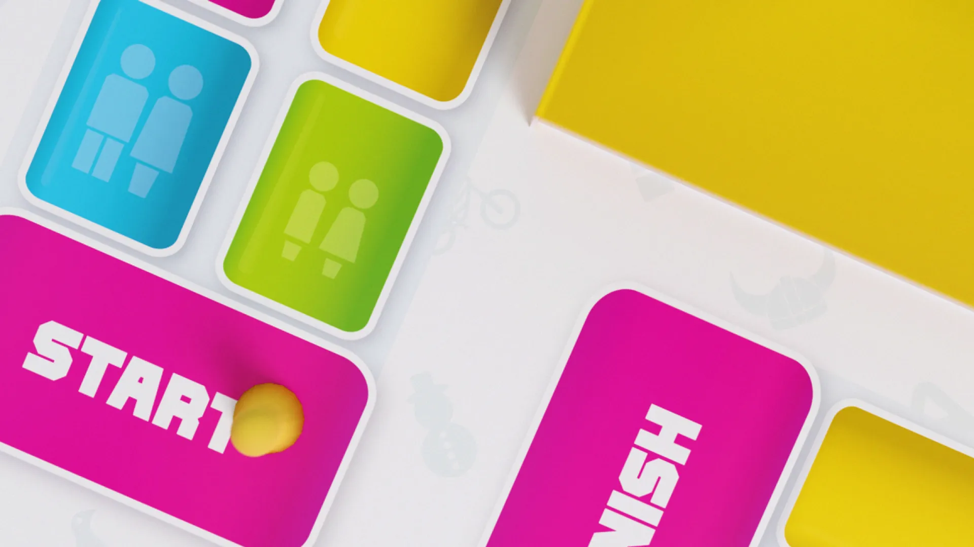 Close up of the start and finish markers on the Quizamid games board.