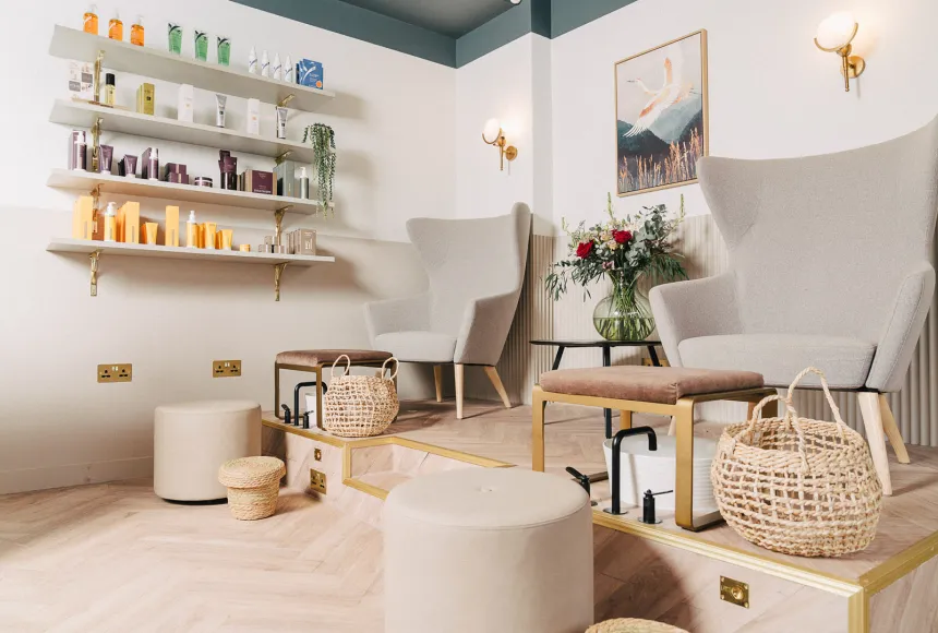 Richmond House Beauty salon room with two pedicure seats set up for clients