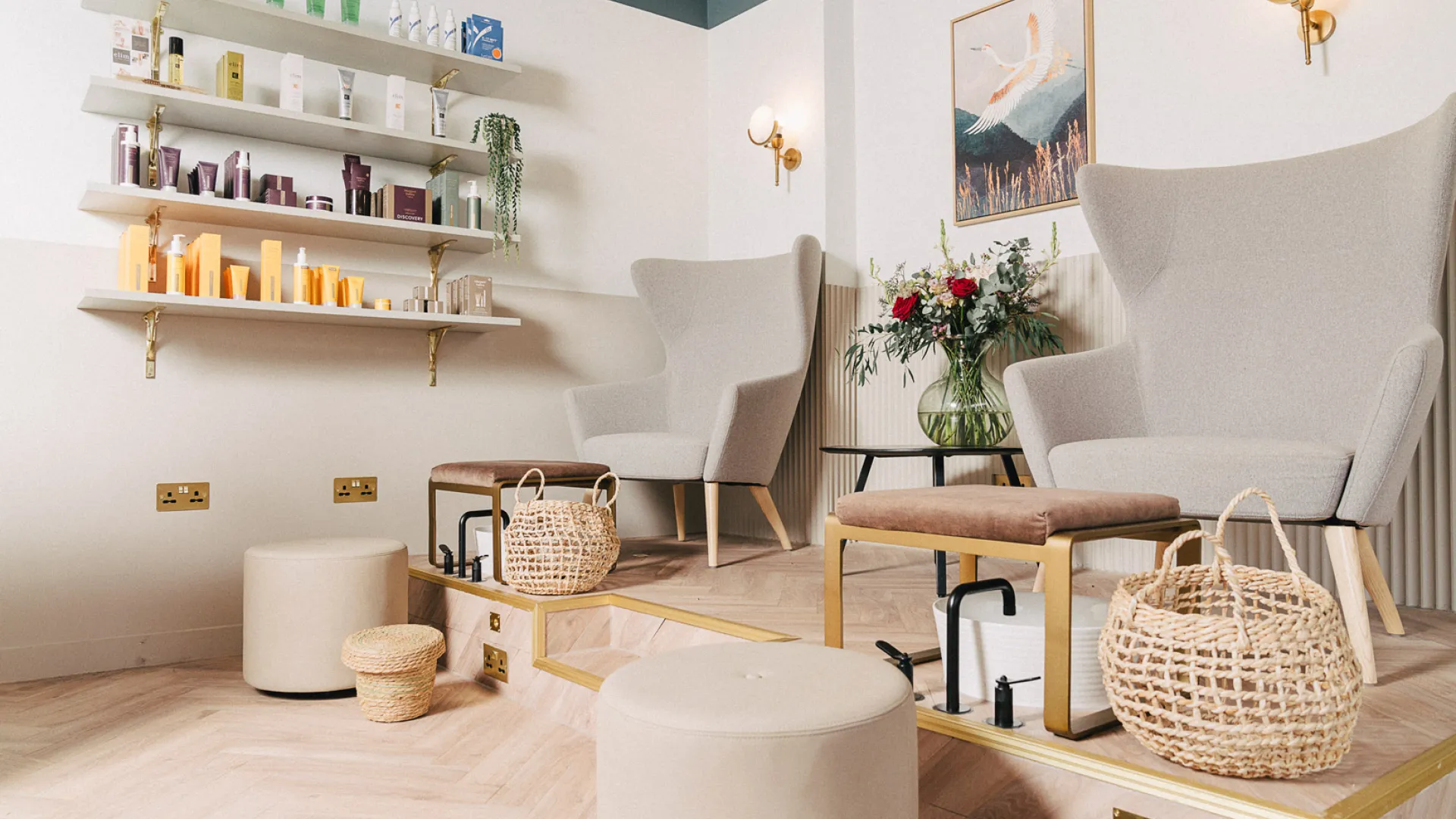 Richmond House Beauty salon room with two pedicure seats set up for clients