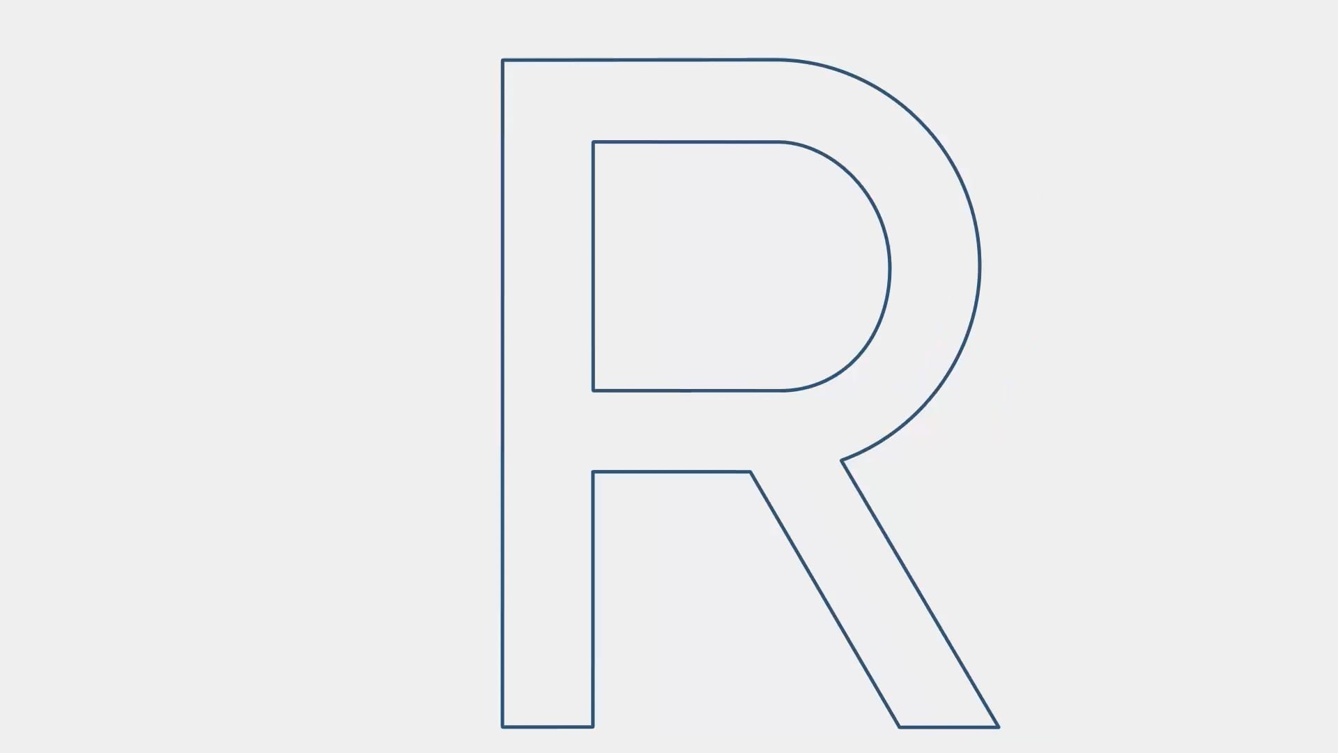 a blue capital r in the centre of a white screen