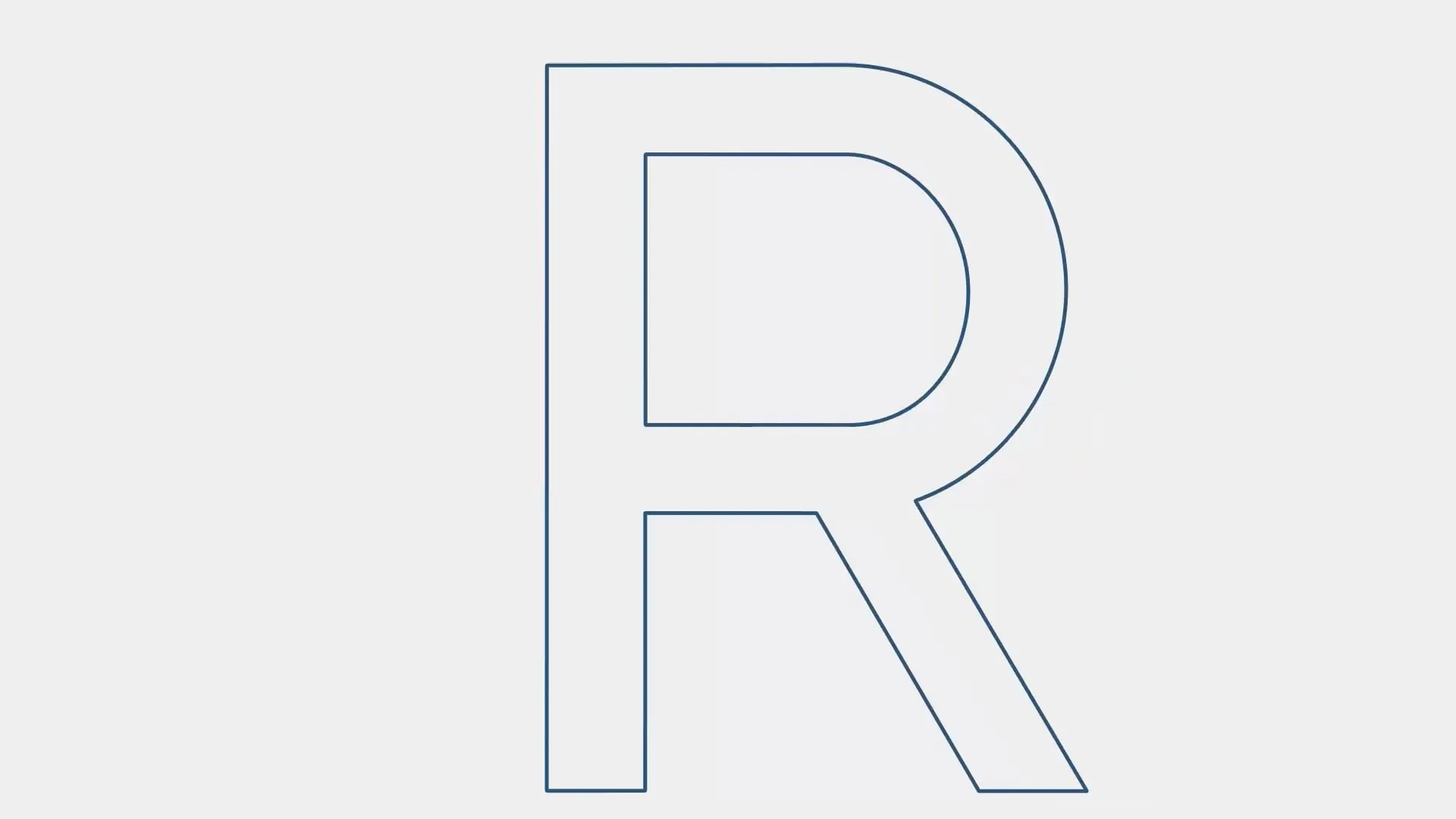 a blue capital r in the centre of a white screen