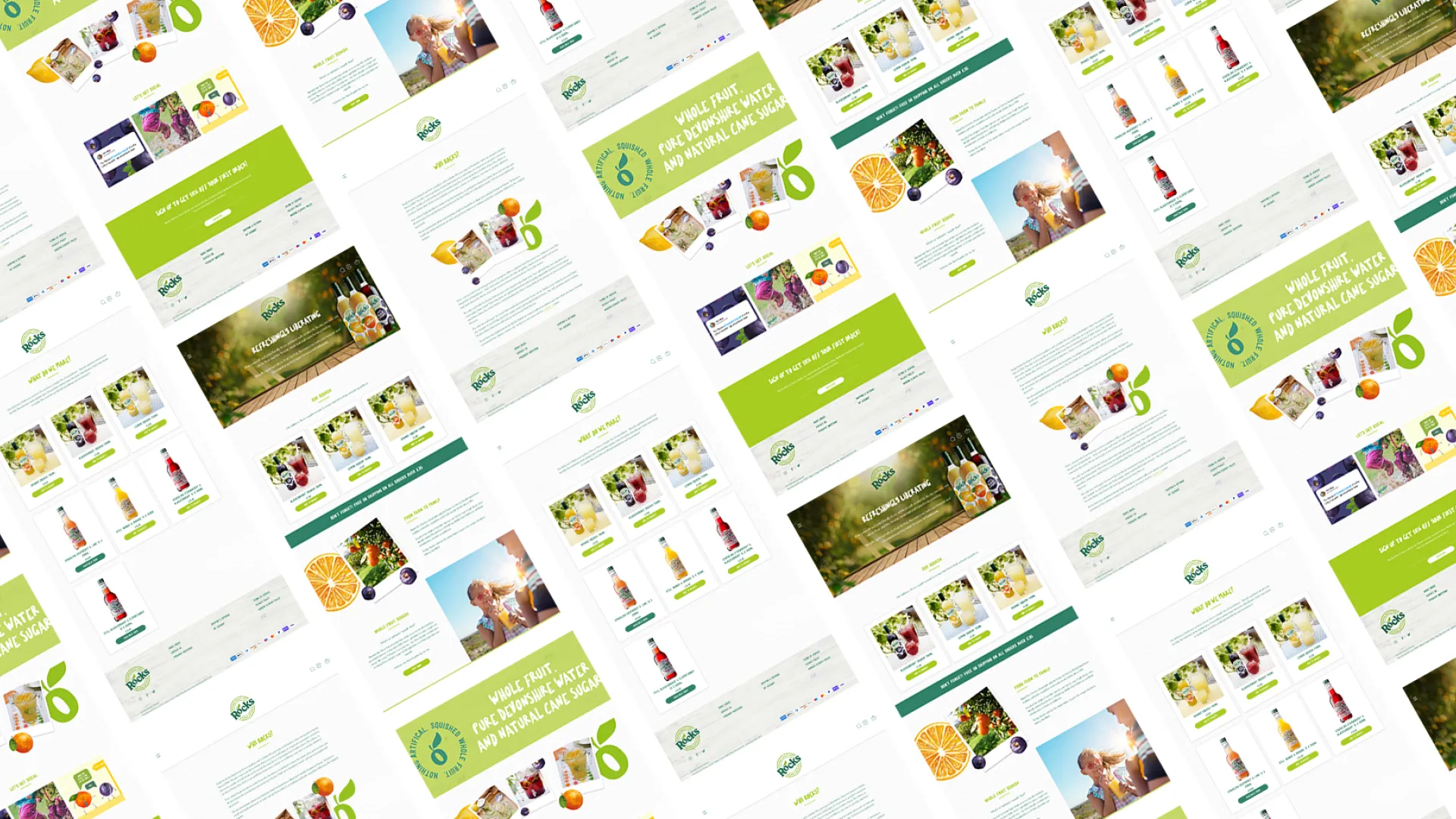 multiple renders of the rocks drinks website in a tile formation