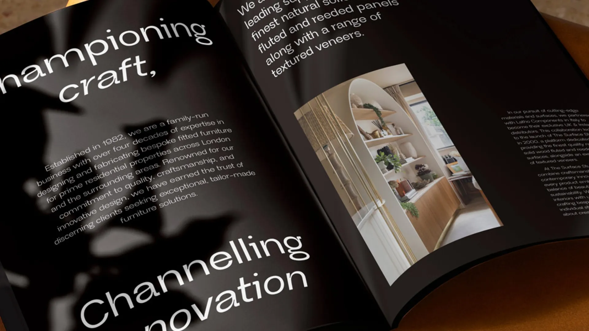 Open booklet of wood panel product range