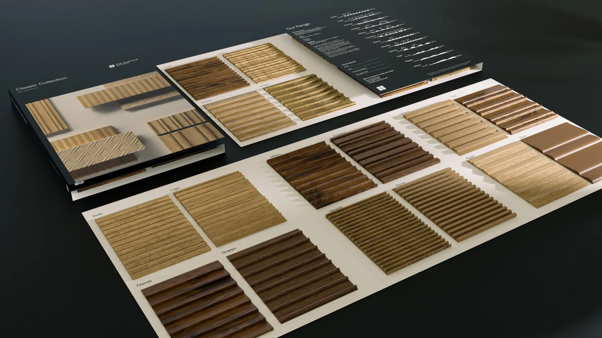 Flat lay of product sample booklet