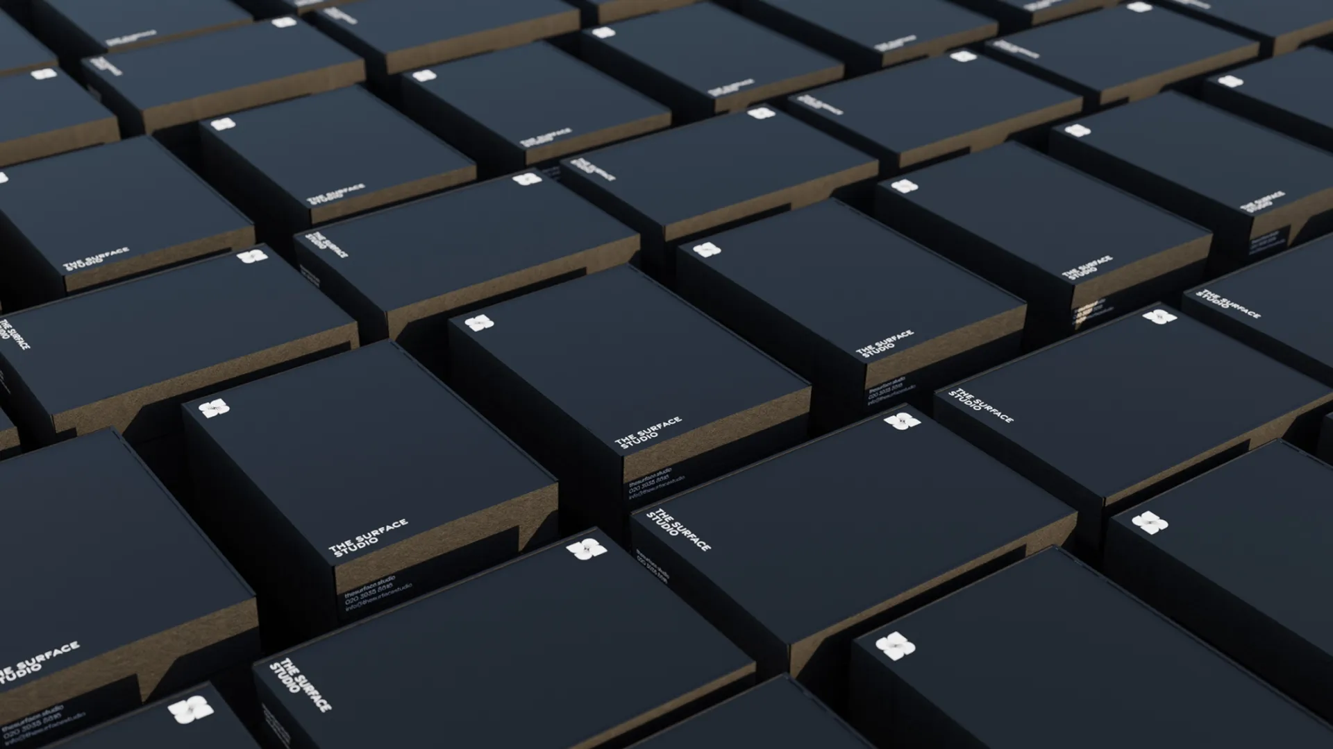 Rows of surface studio product boxes