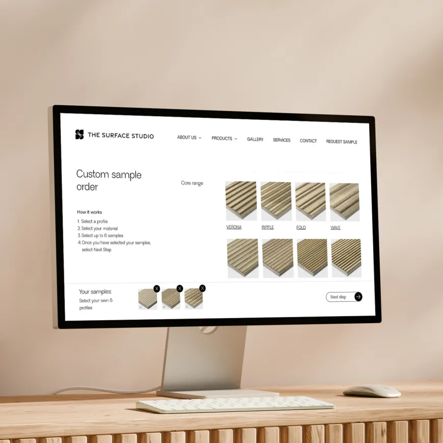 Desktop monitor showing a custom sample order page