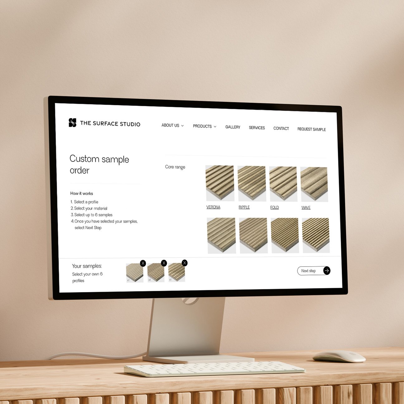 Desktop monitor showing a custom sample order page
