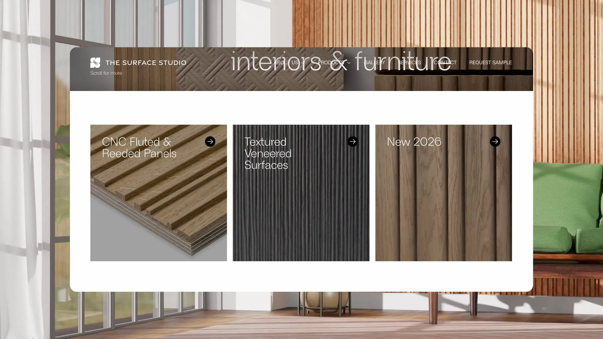 Website interface showcasing wood panel and textured surface collections