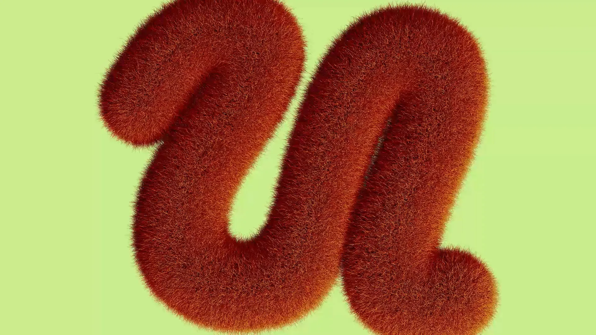 Fuzzy, hot dark red coloured fluffy Upkeep letter 'U' over the top of a limey lime coloured background.