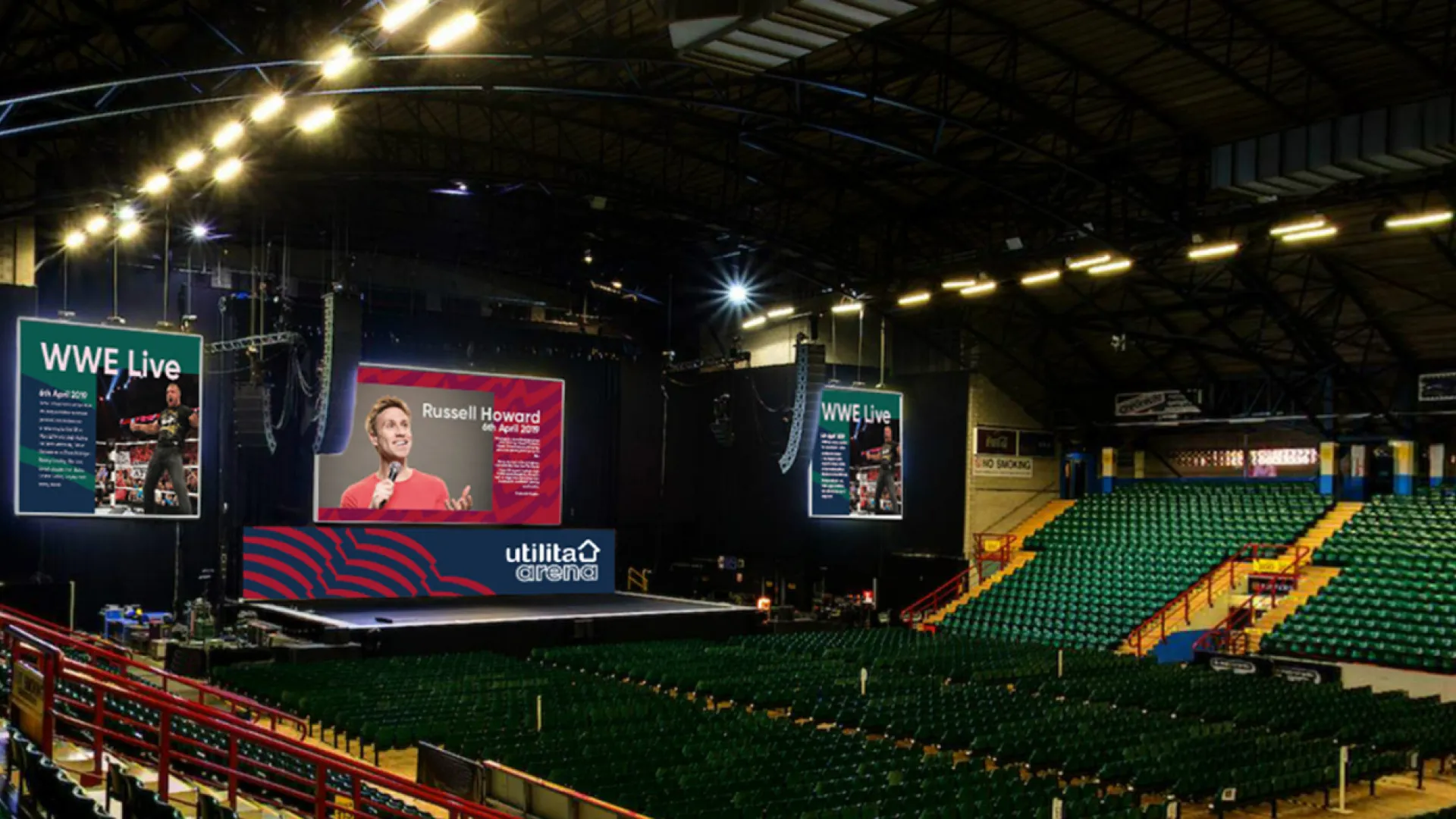 Mockup image of inside the Utilita arena.