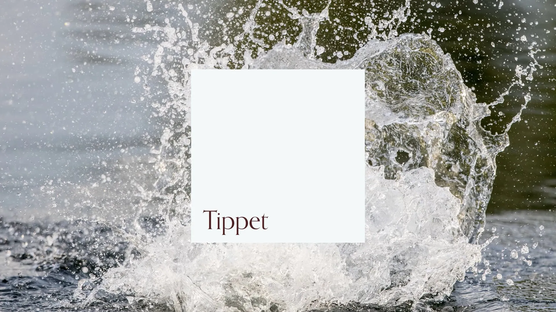 Colour block with name tag over a background image of splashing water.