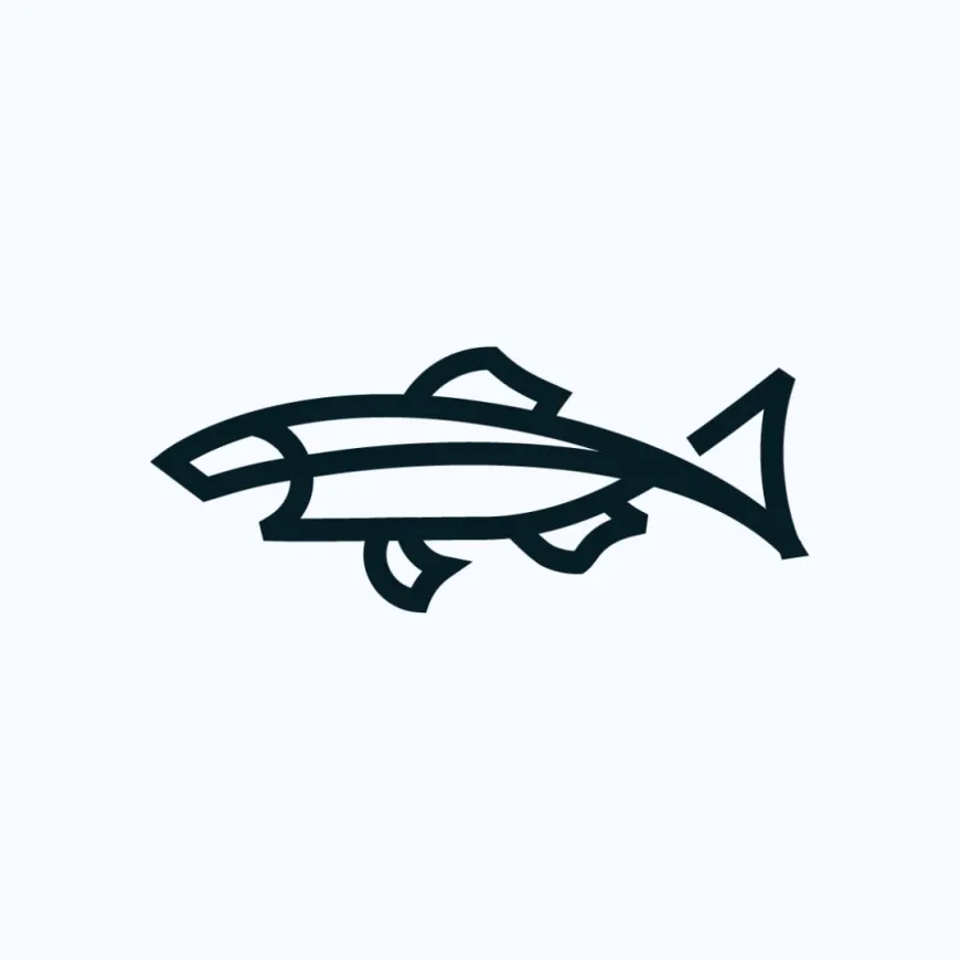 Bold line drawing of a trout fish.