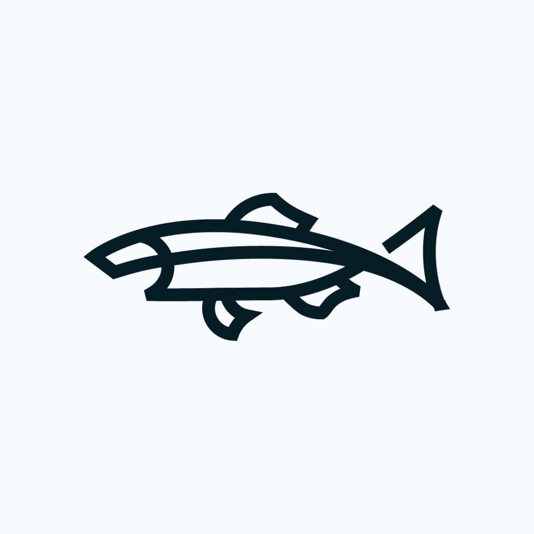 Bold line drawing of a trout fish.