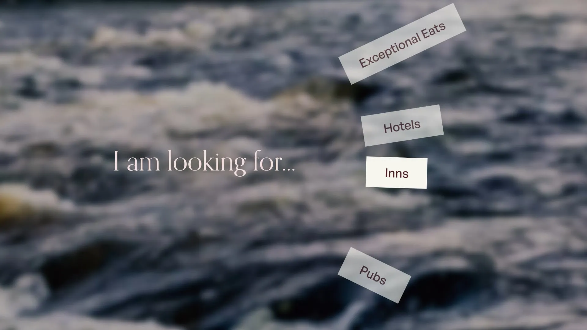 'I am looking for...' written over an image of water with category boxes.