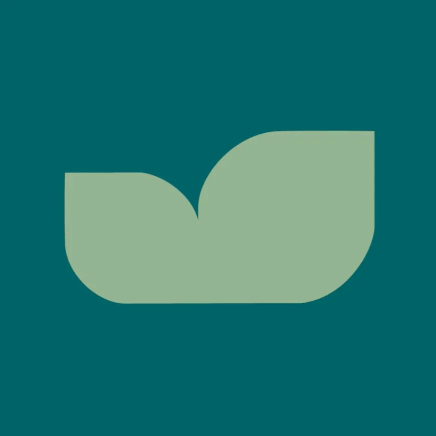 a green leaf logo on a deeper green backgroud