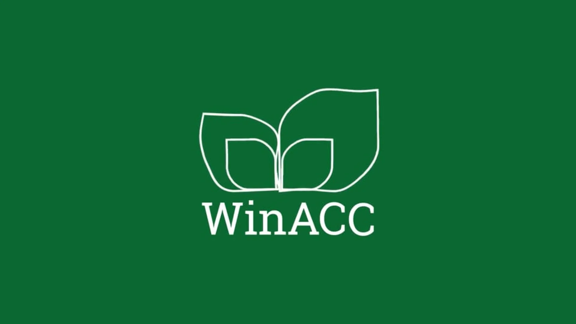 a green background with a white leaf motif and WinACC