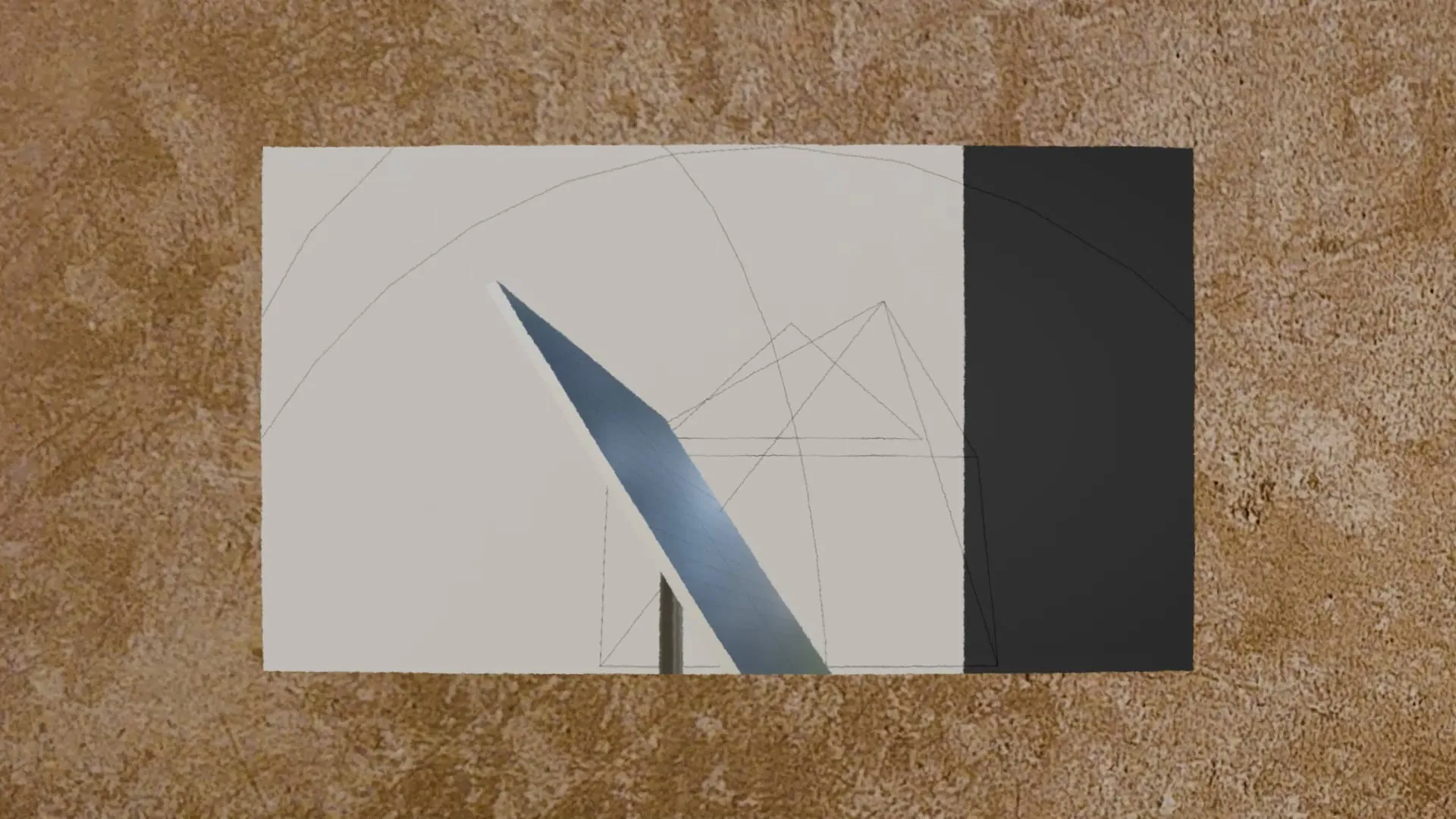A white card on a stone background