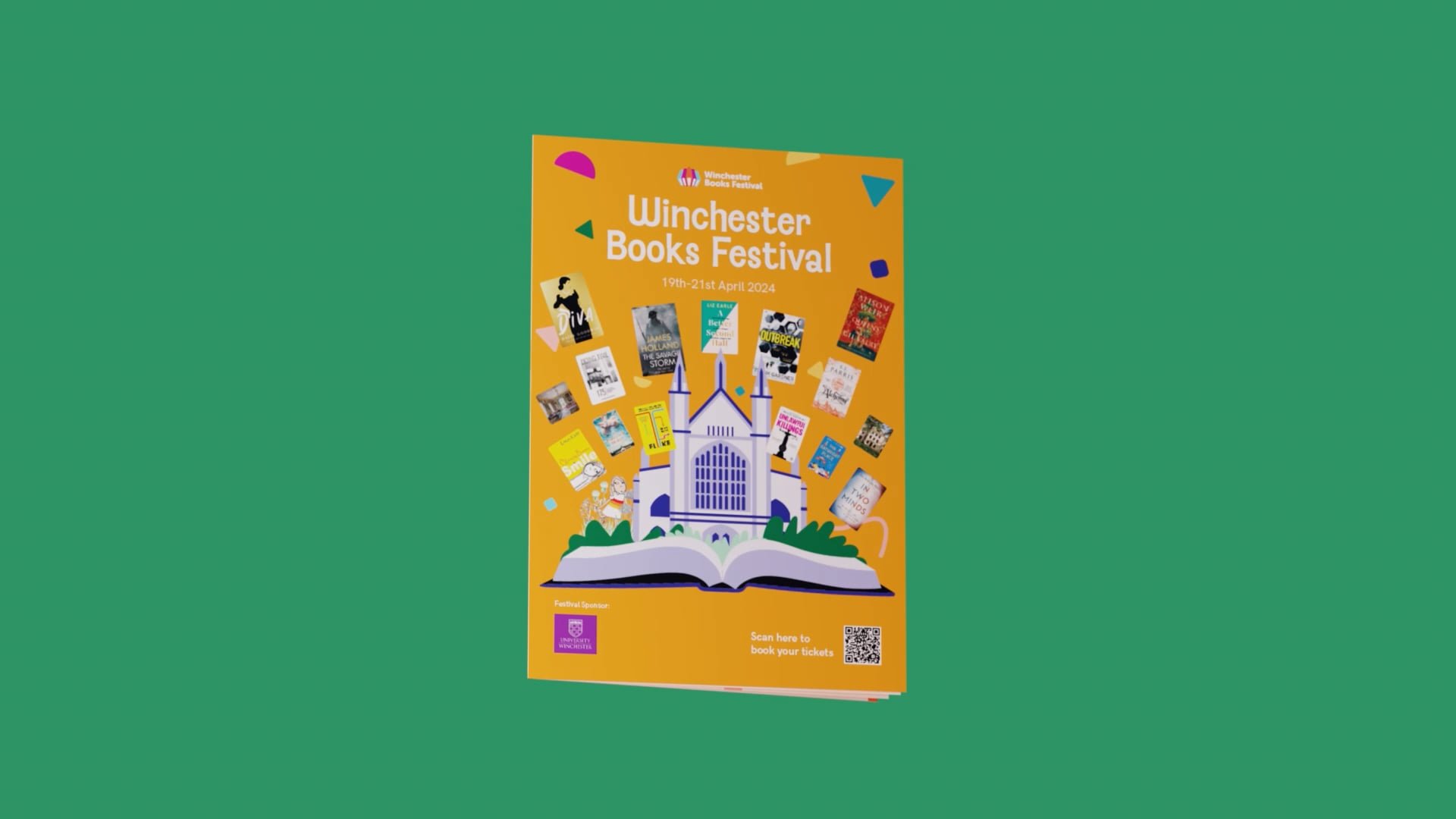 Winchester books festival booklet floating on a green background