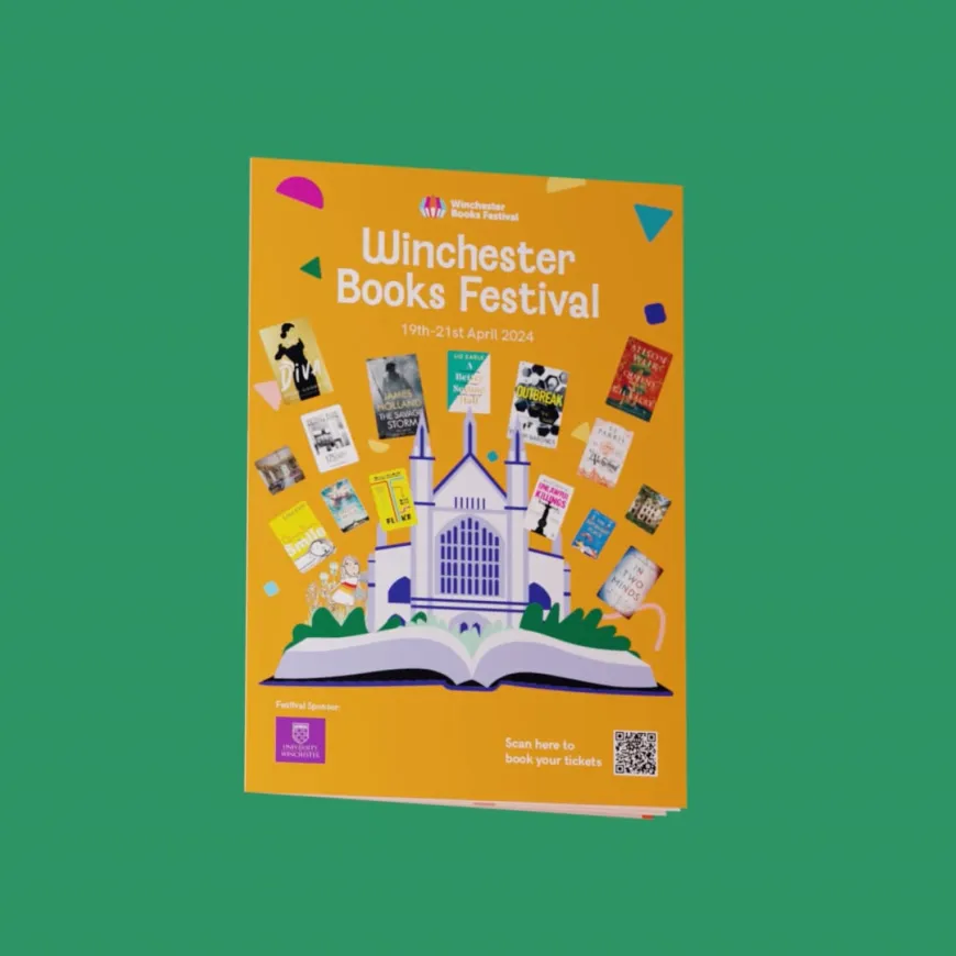 Winchester books festival booklet floating on a green background
