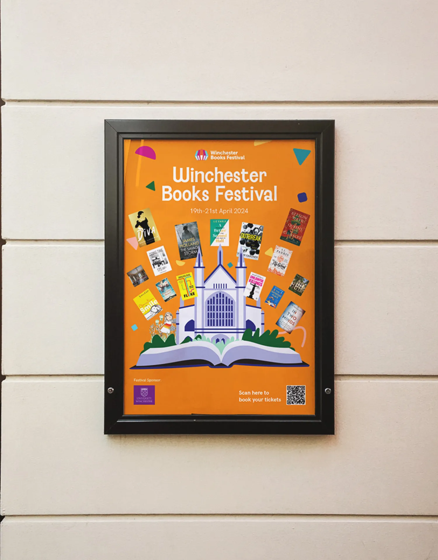 Winchester books festival advertisement poster on cream wall
