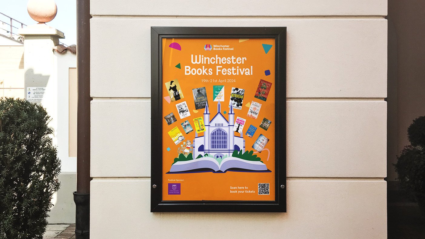 Winchester books festival advertisement poster on cream wall