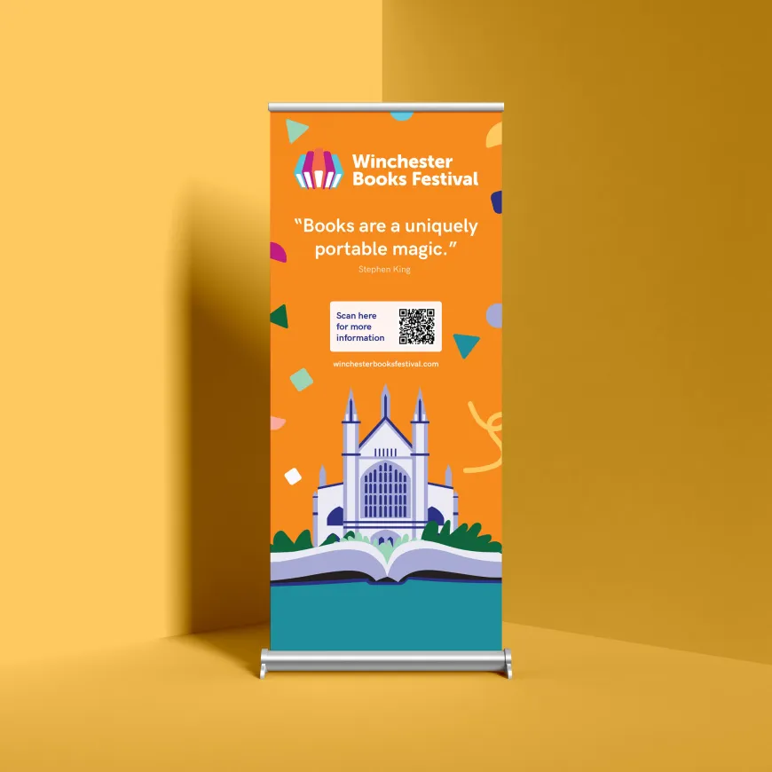 Winchester books festival advertisement on a pull up banner