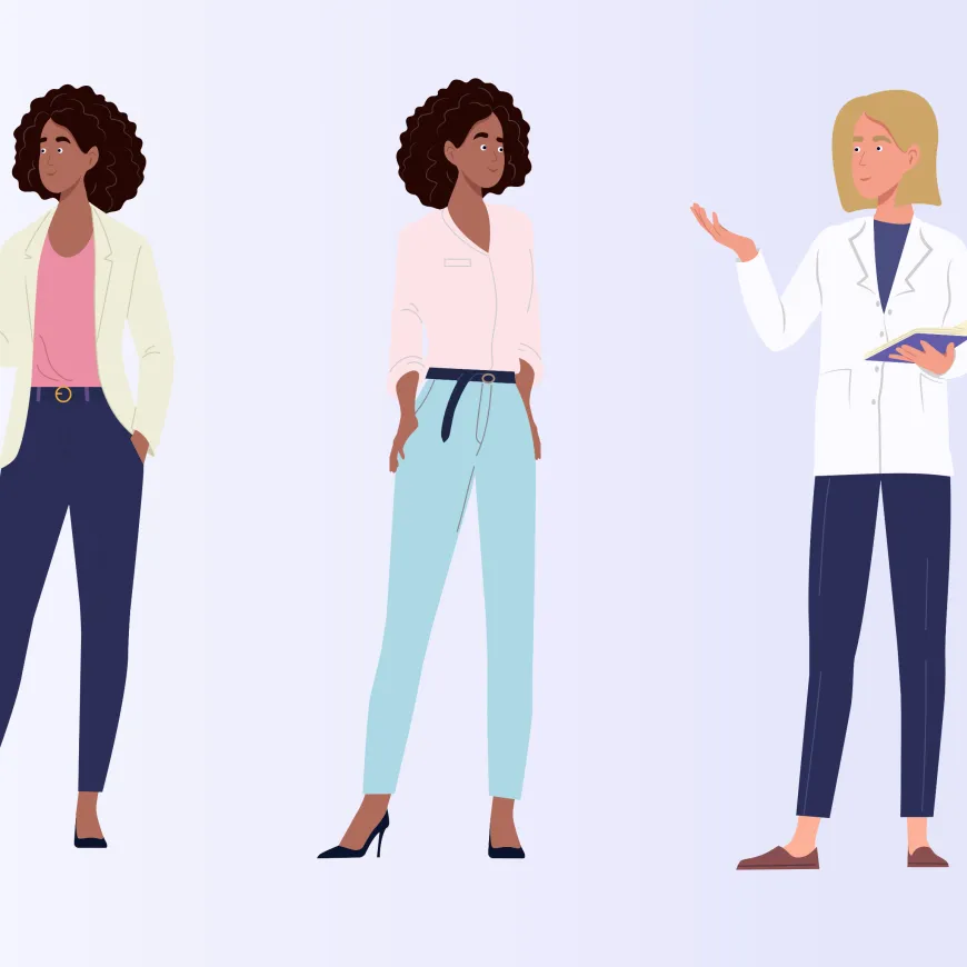 an illustration of three women in various work attire