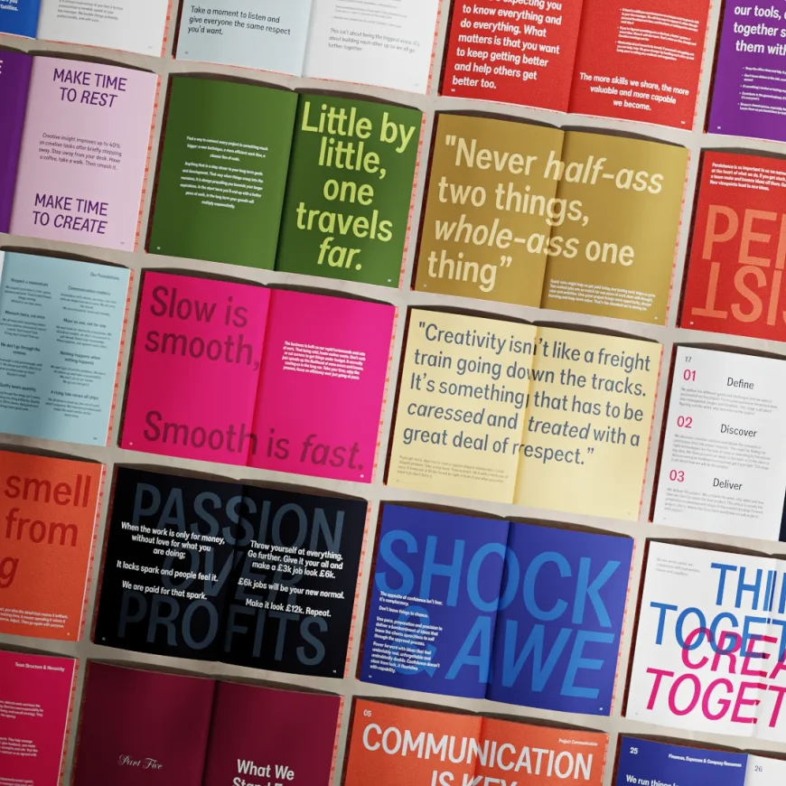 A flat lay of flyers all featuring a specific font
